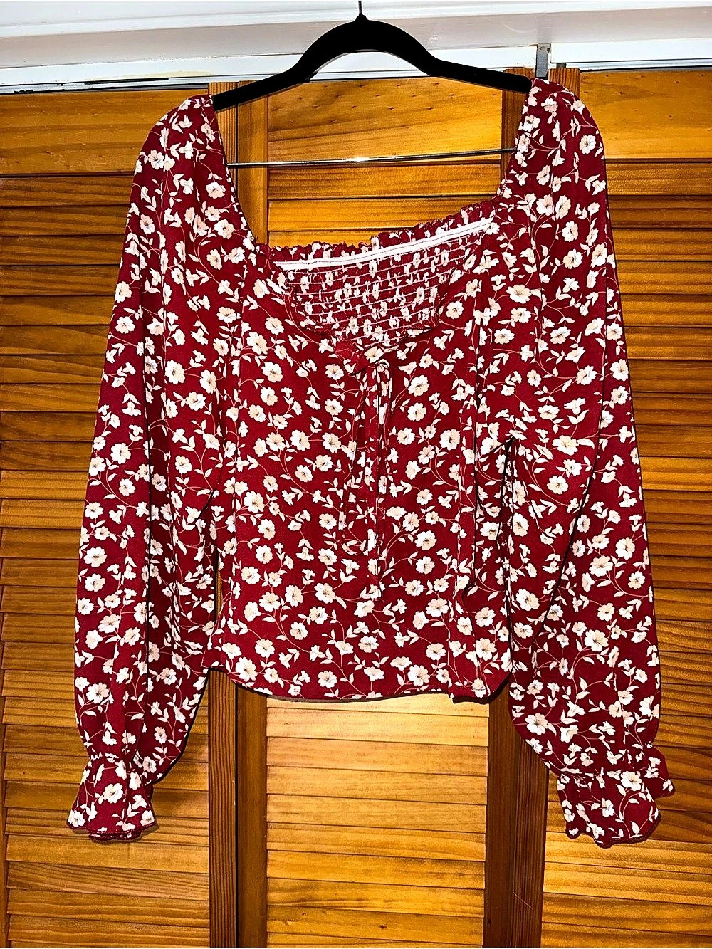 Floral Long Sleeve Blouse in Red & White Like New
